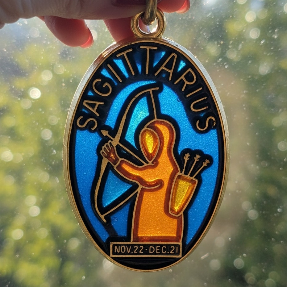 1970s  Enamel and Brass Sagittarius Key Ring