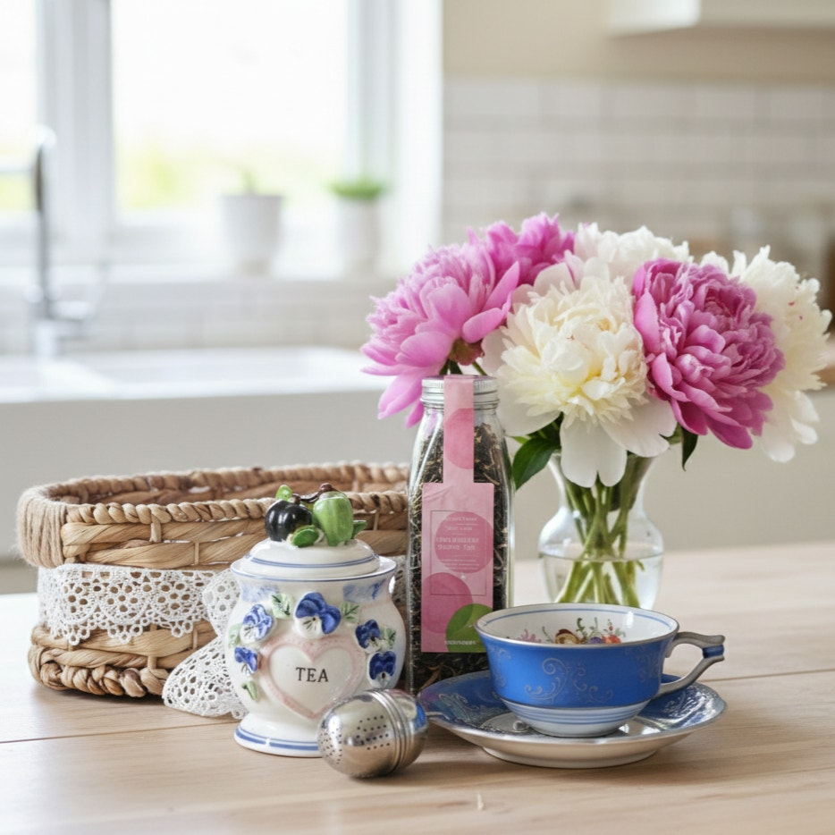 Vintage Blue Floral Tea Gift Basket – Curated Tea Lover Set