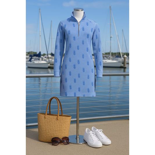 Lilly Pulitzer Skipper Popover Dress – Bennet Blue Pineapple Burnout – Women's Size XS