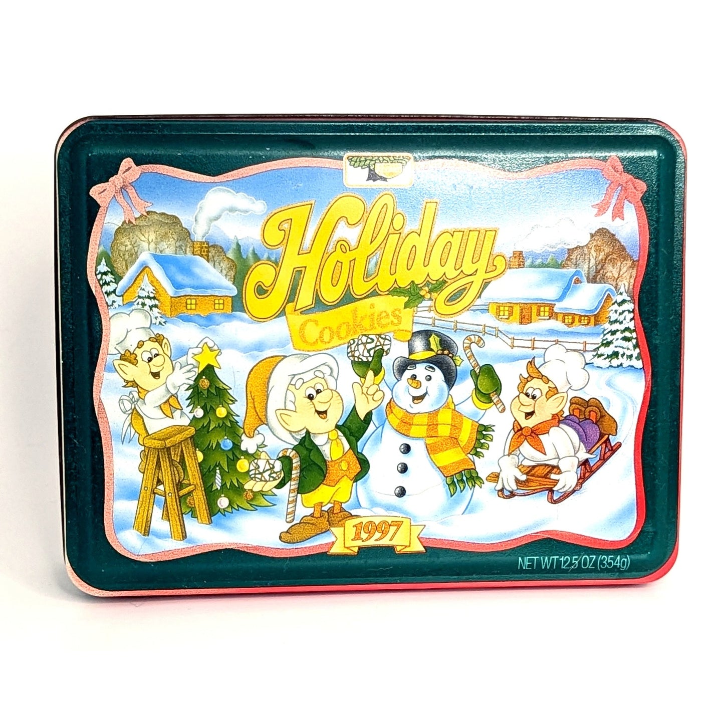 1997 Keebler Holiday Cookies Tin – Christmas Elf & Snowman Design