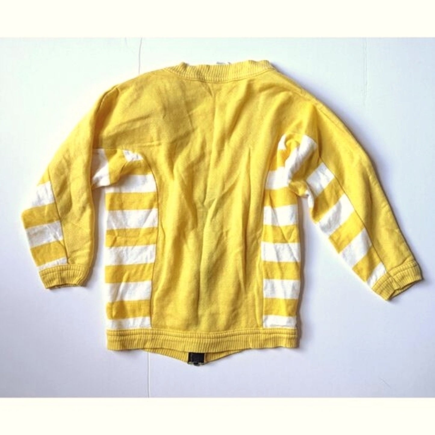Vintage Carter’s 1980s Kids Sweater | Size 4 / 4T | Yellow & White Striped Zip Cardigan | “I ❤️ You” Sleeve | Made in USA