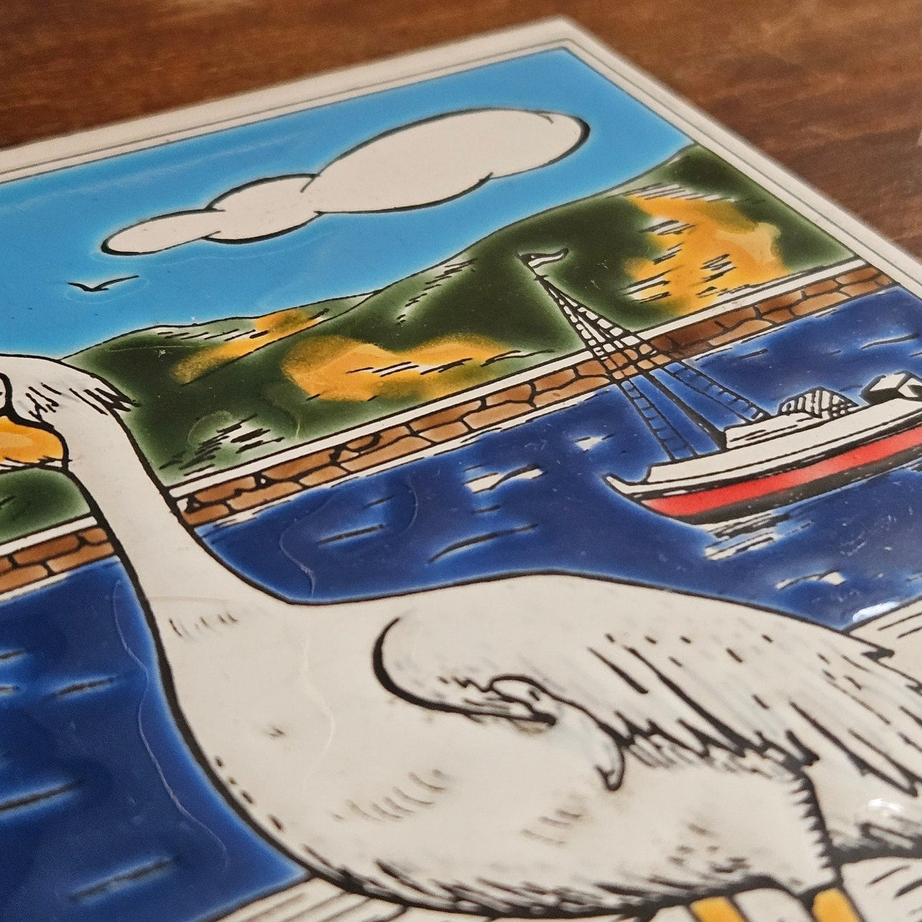 1970s Greek Ceramic Tile | Handmade Mykonos Pelican