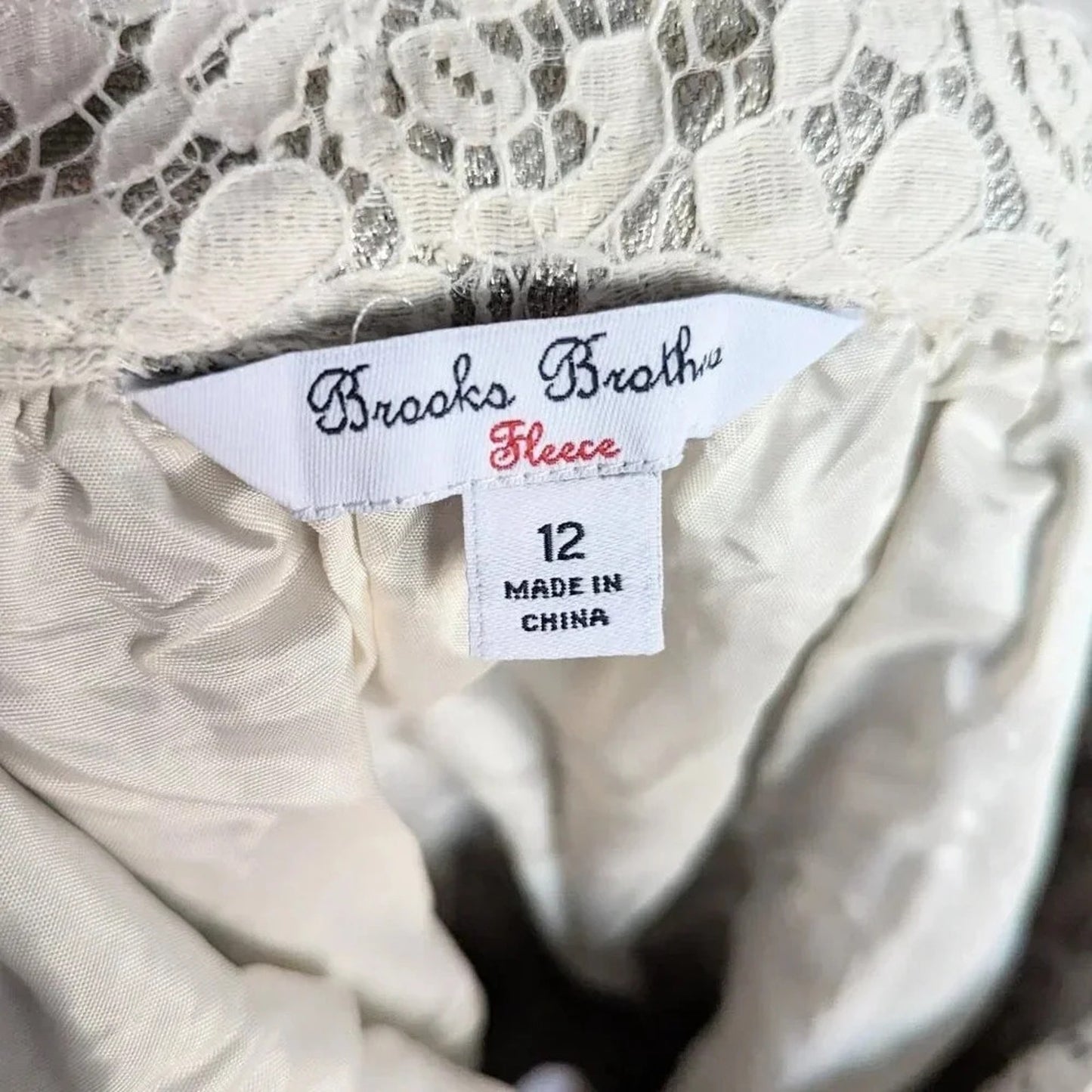 Brooks Brothers Red Fleece Girls Ivory Lace Metallic Adjustable Skirt | Size 12