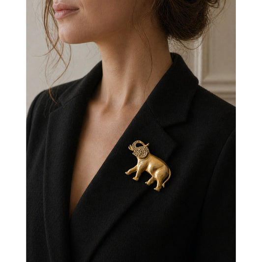 Vintage Gold Tone Elephant Brooch