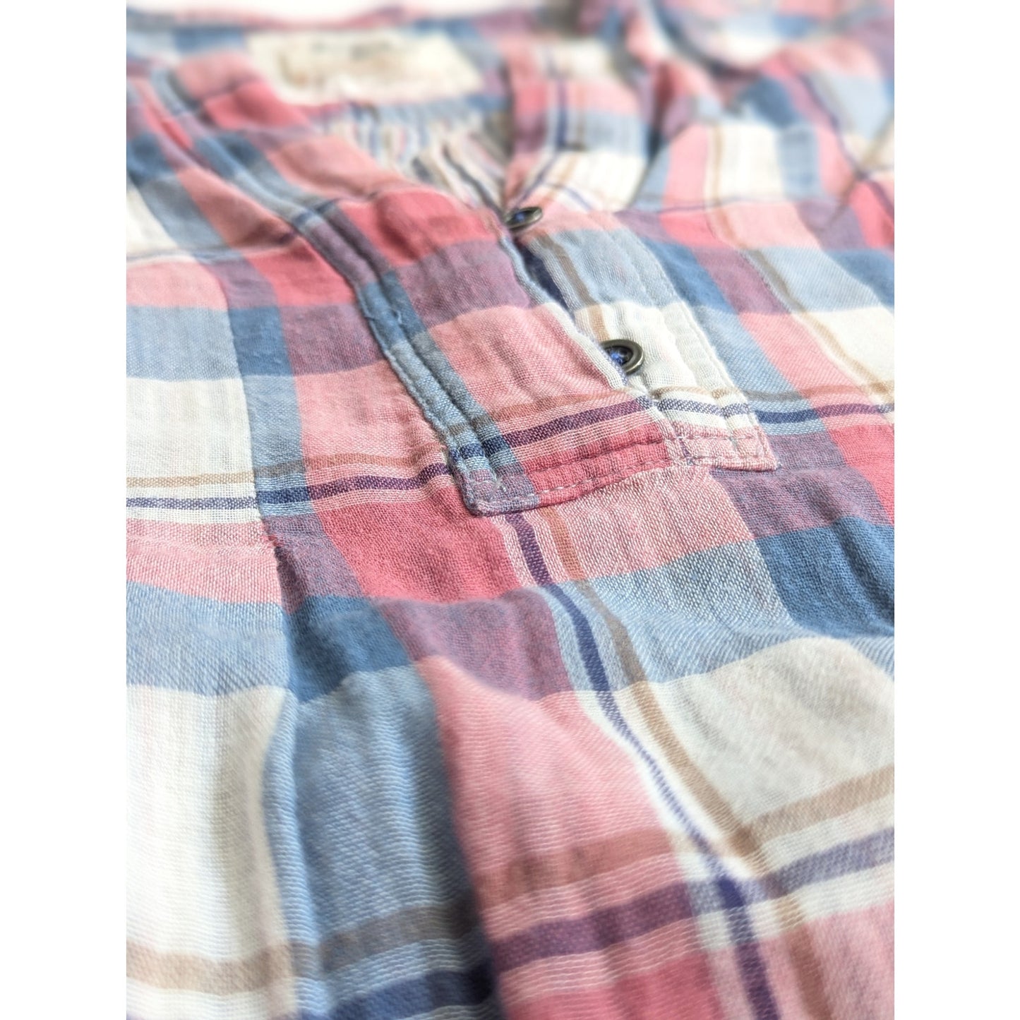 Anthropologie Holding Horses Plaid Tunic Top | Women’s 6 | Pink Mauve Blue Cotton Gauze | High Low Blouse