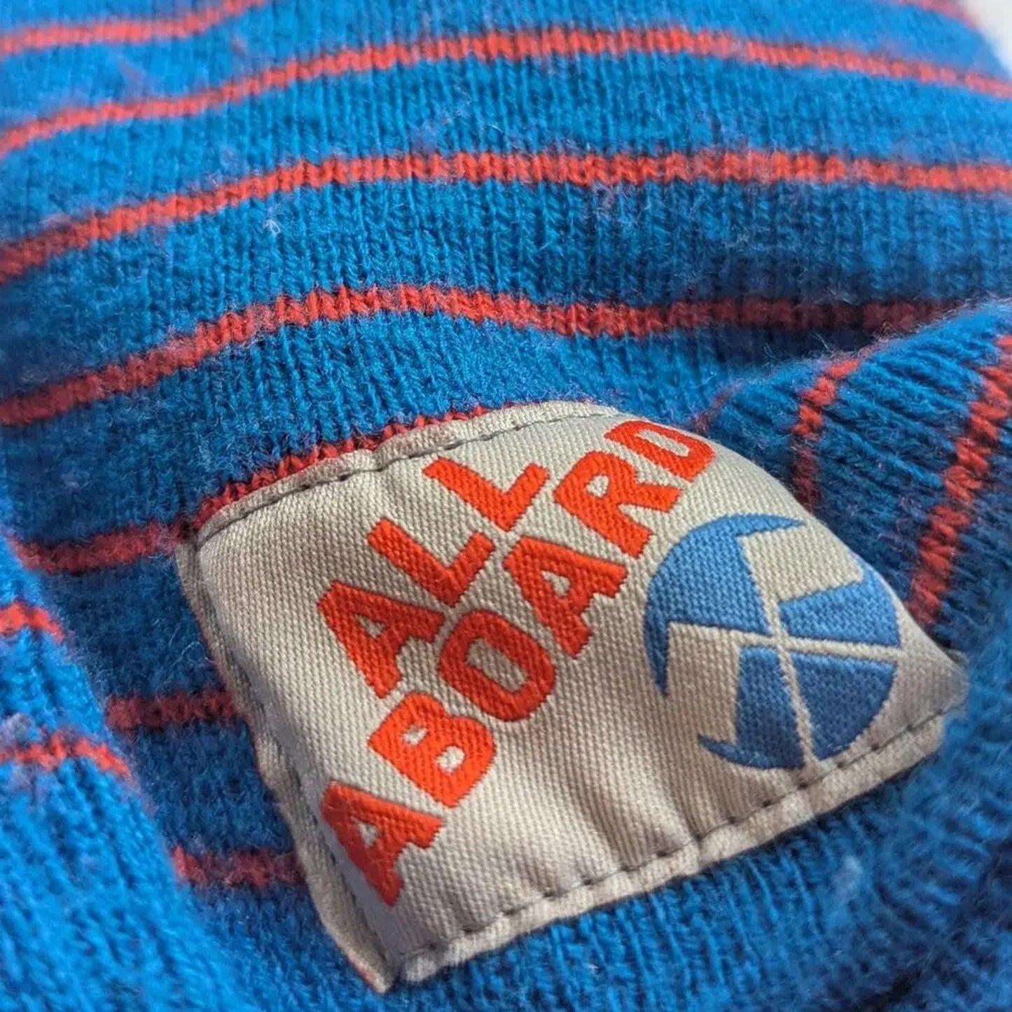 Toddler Knit Brimmed Hat – Blue & Red Trains / Tank Engines