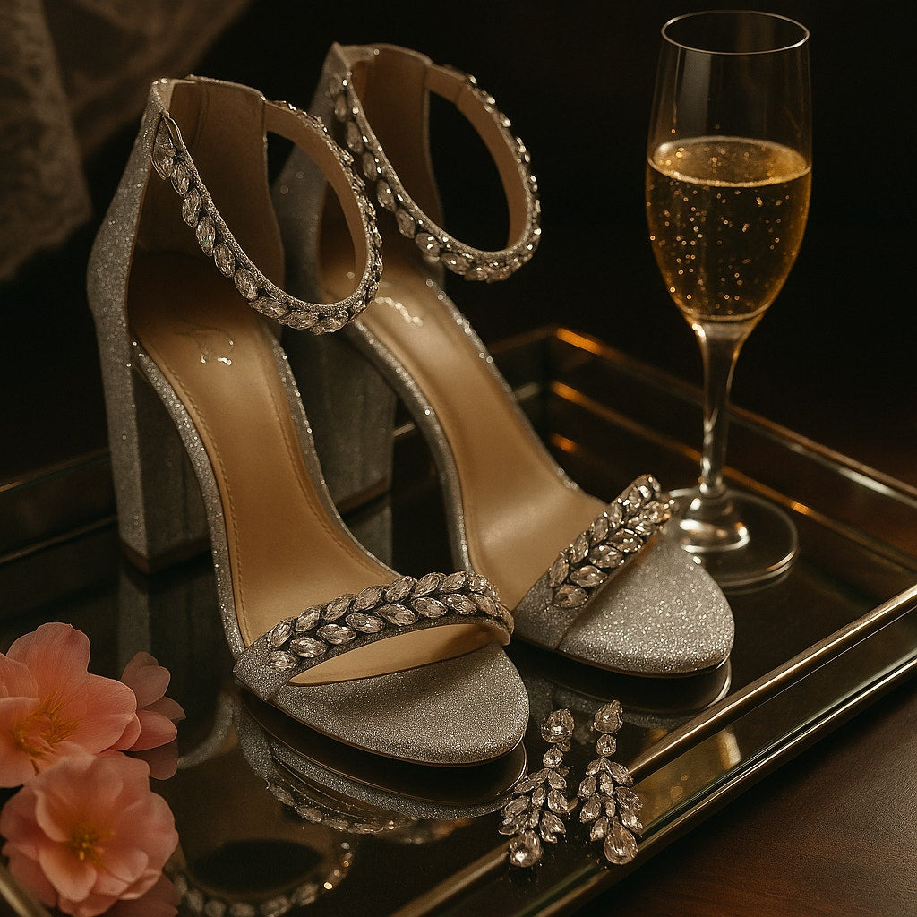 Jewel by Badgley Mischka Women’s Mayra Ankle Strap Evening Shoes – Silver – Size 9.5