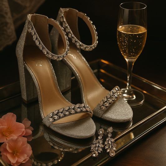 Jewel by Badgley Mischka Women’s Mayra Ankle Strap Evening Shoes – Silver – Size 9.5