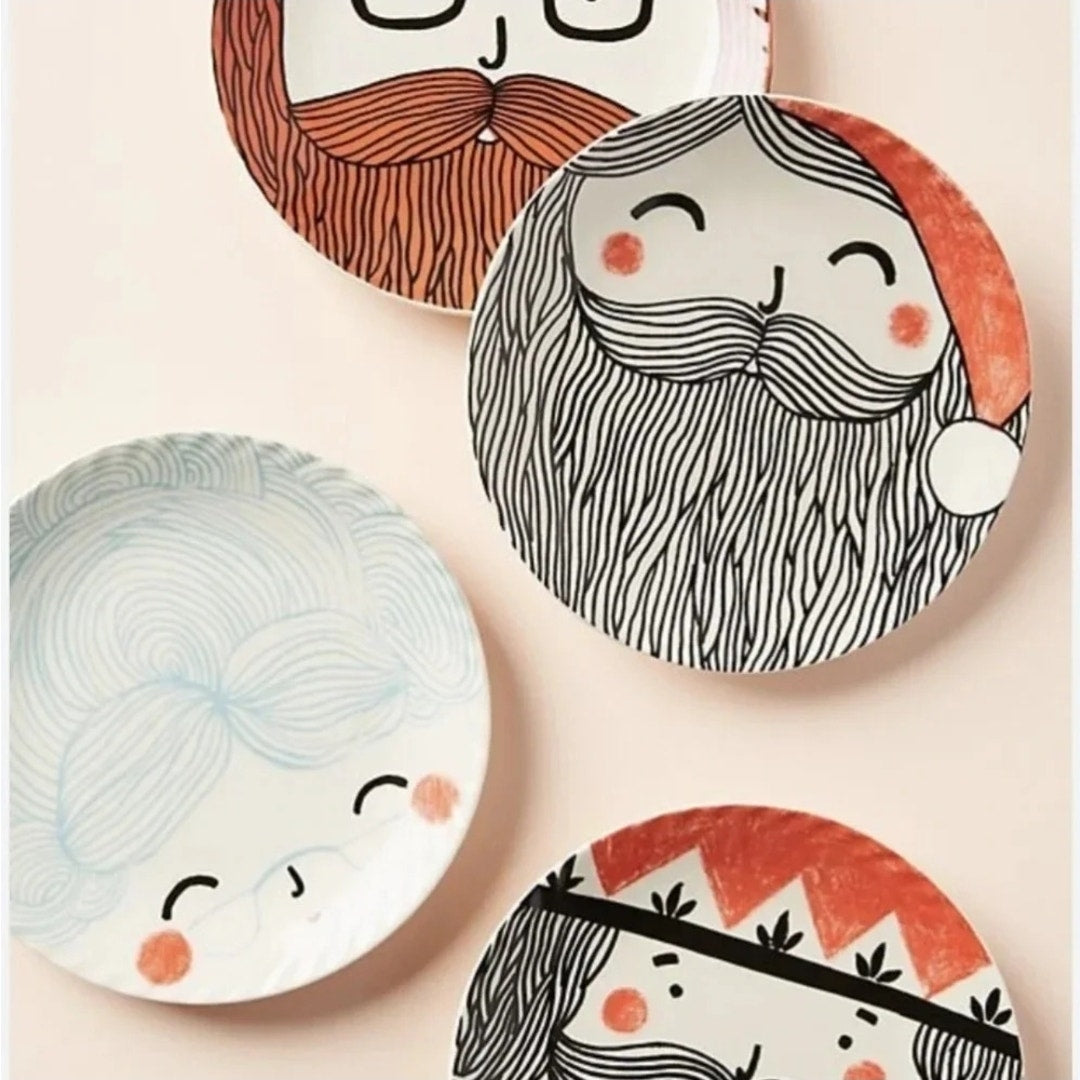 Anthropologie Santa Canape Plate by Kristina Saywell | Krafty K Design | Whimsical Home Holiday Dish | 7” Stoneware