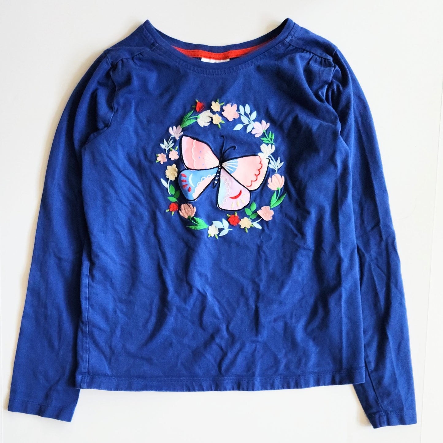Girls Butterfly Appliqué Long Sleeve Tee in Deep Blue – Size 12 | 150 cm