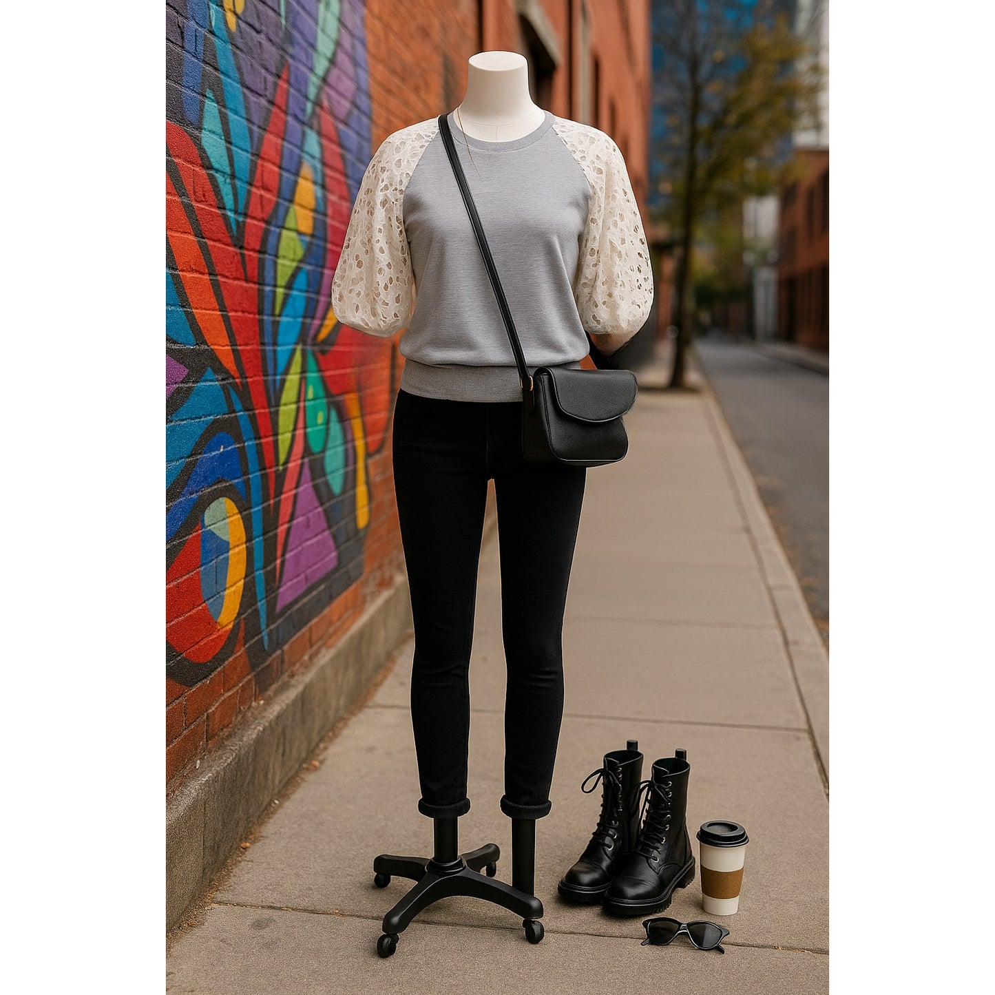 Anthropologie / Dolan Left Coast Collection Lace Sleeve Gray & White Sweatshirt Women's Size XS