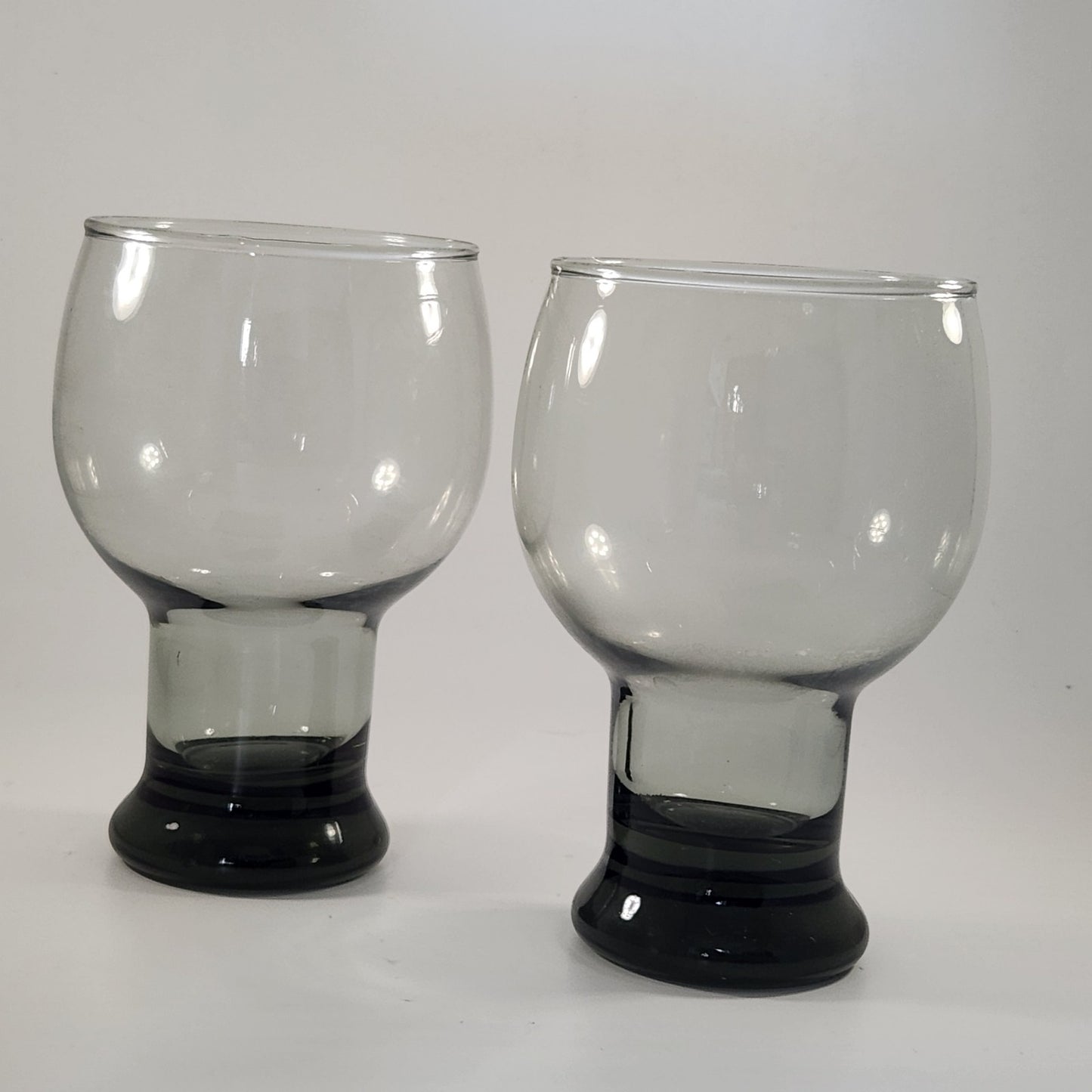 Vintage MCM Libbey Stax Smoke Gray Pedestal Glasses Retro Barware Set of 2