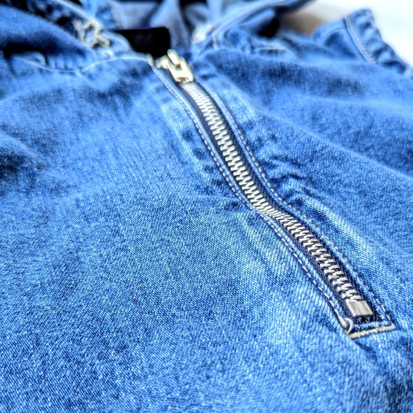 Vintage 90s GAP Girls Denim Hoodie Jumper Dress | Kangaroo Pocket, Zipper Front, Dark Blue Wash | Size Large 10-12