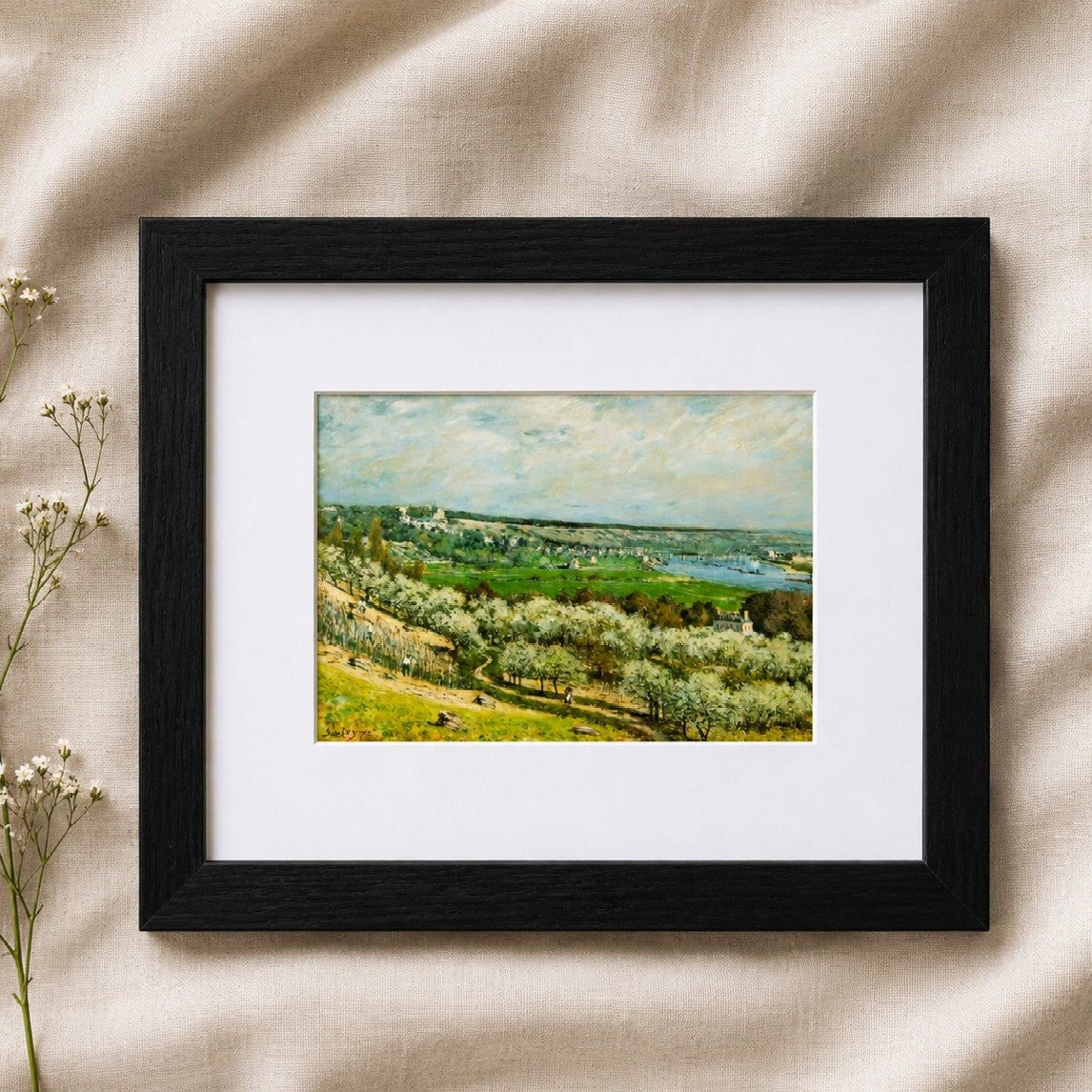 Terrace at Saint-Germain, Spring by Sisley | Impressionist Seine Framed Print