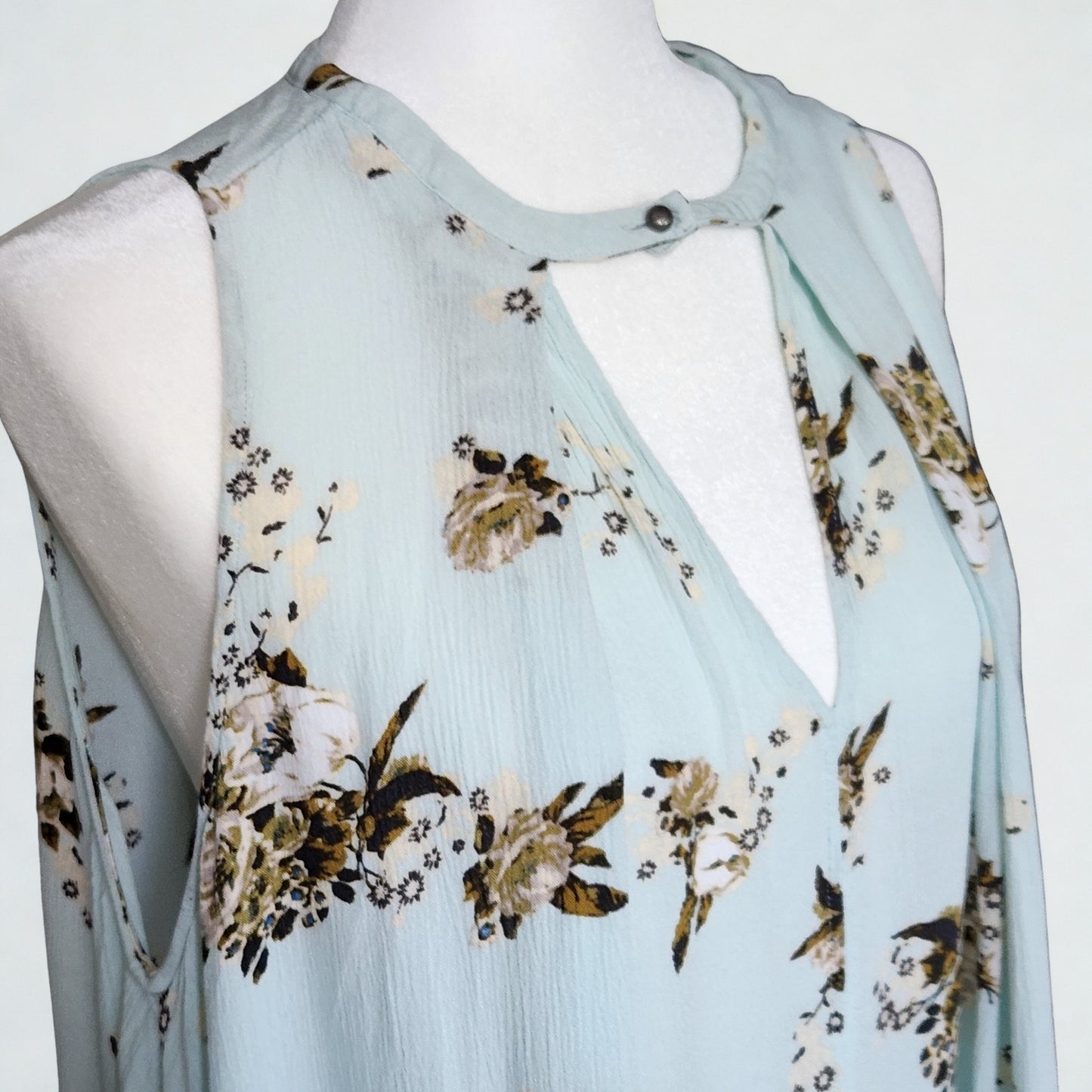 Free People Faded Floral Tunic Dress Women’s Small Mint Brown Sleeveless Swing Crinkle Boho