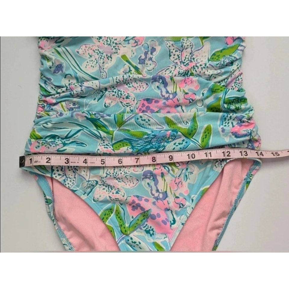 Lilly Pulitzer Women's Flamenco One-Piece Swimsuit Bali Blue Sway This Way Size 8