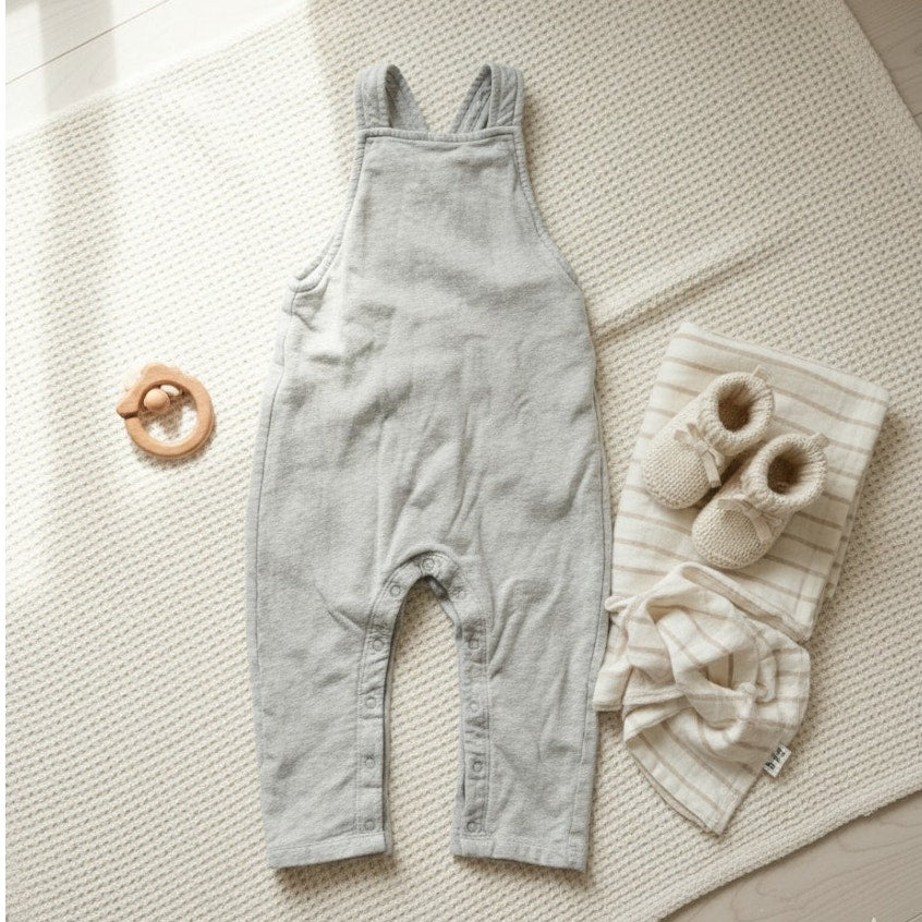 Nordstrom Kids Everyday Grow With Me Organic Cotton Overalls | Light Gray, Adjustable Straps | Size 18-24 Months
