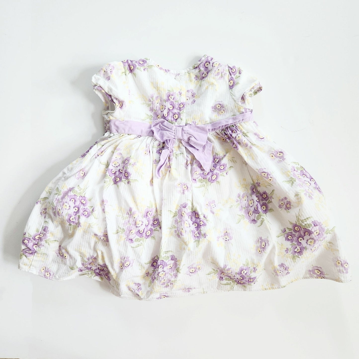 Janie and Jack Layette Hand-Smocked Stripe Dobby Floral Dress Purple Pansy Size 3-6 Months