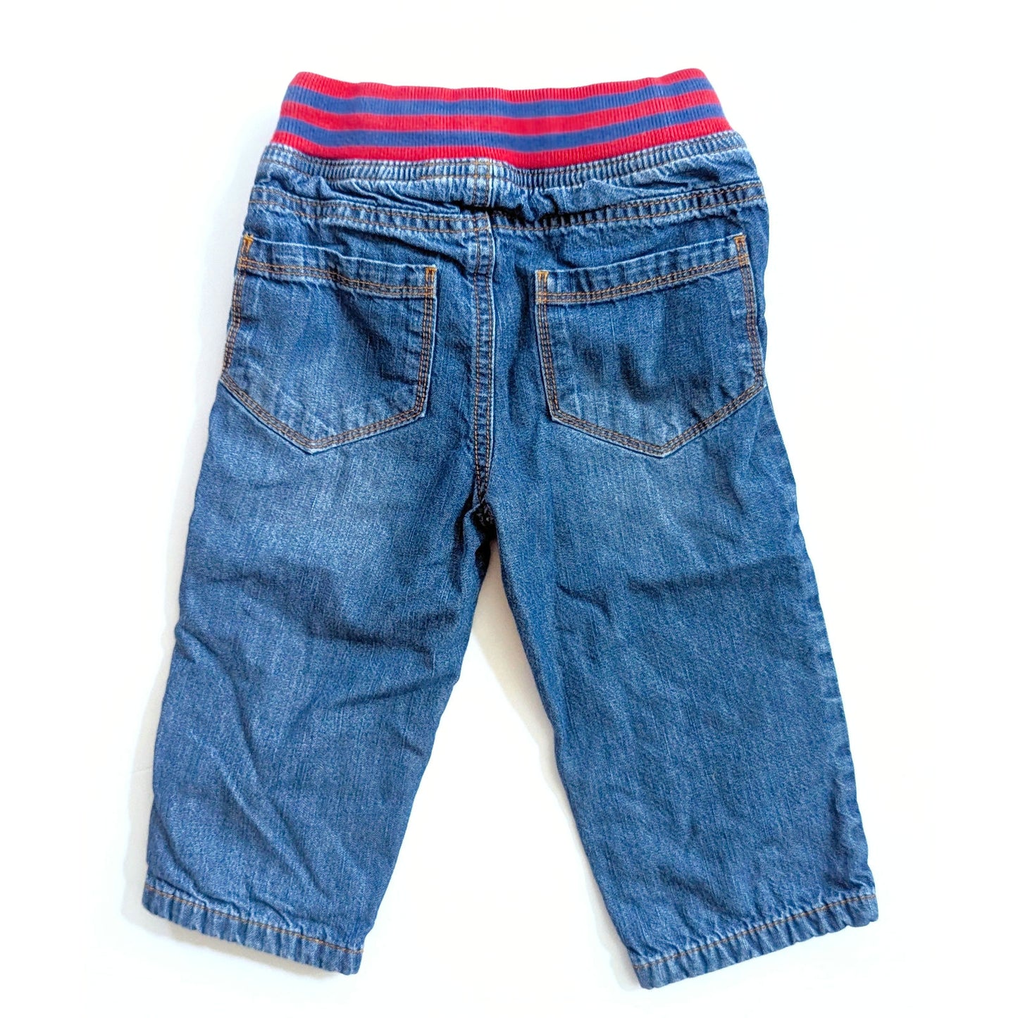 Vintage Y2K Baby Boden Denim Jeans | Toddler Pants | Red & Blue Striped Waistband | Jersey Lined Cozy Cotton | 18-24 Months