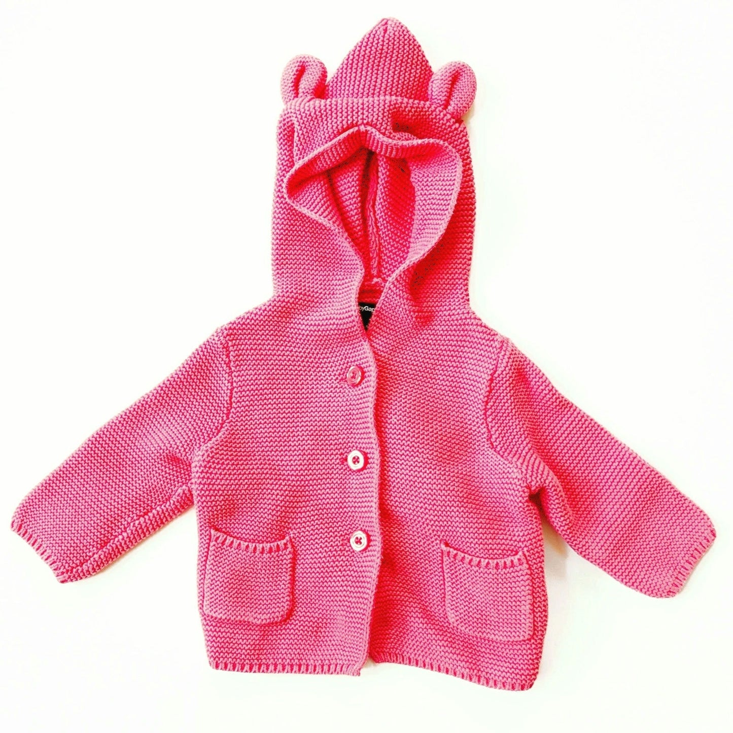 Baby Gap Baby Bear Cardigan Sz 3-6 mos | 58-69 cm Pink Cotton Knit Hooded Ears