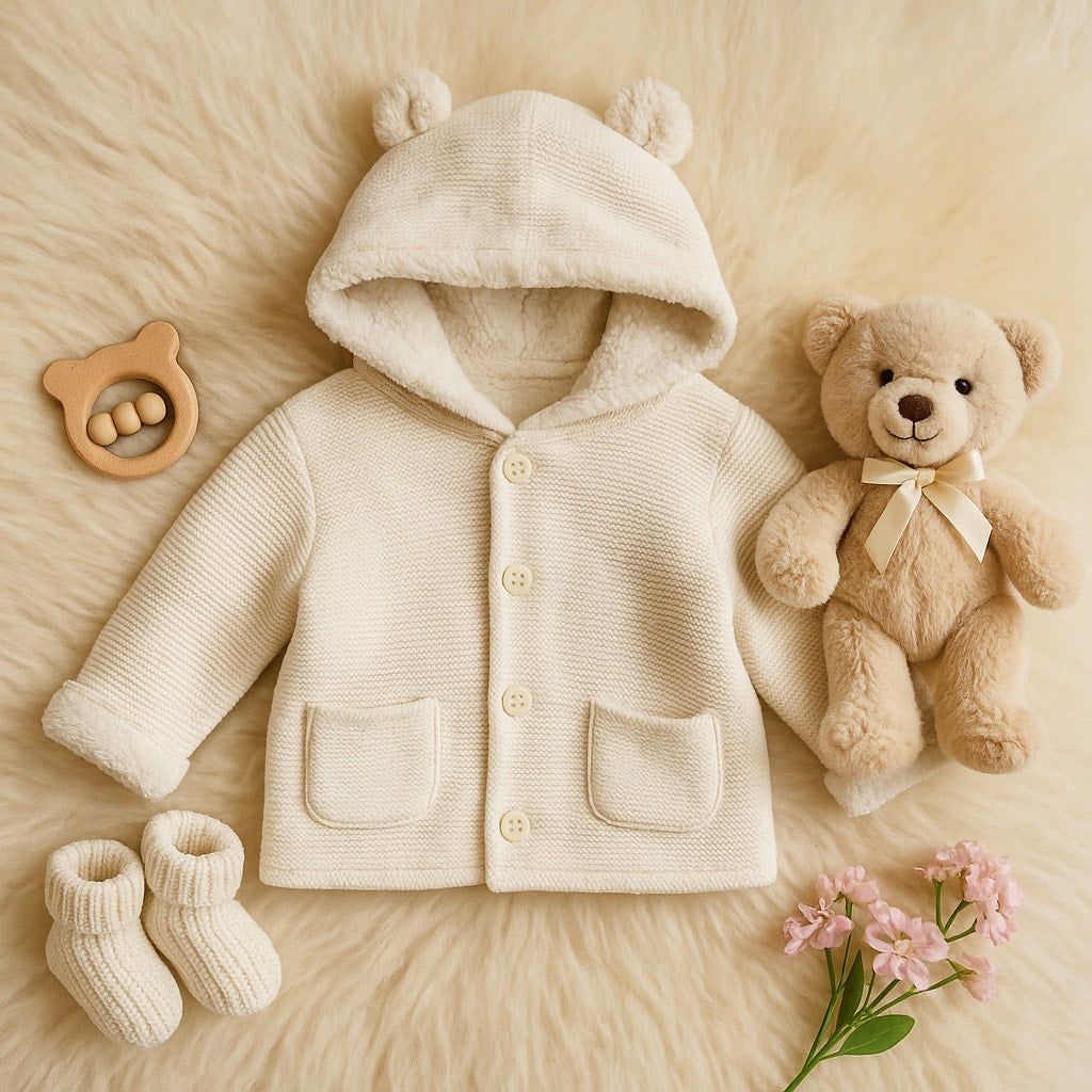 Baby Gap Ivory Sherpa Bear Ears Sweater Cardigan Jacket | Size 12-18 Months