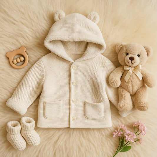 Baby Gap Ivory Sherpa Bear Ears Sweater Cardigan Jacket | Size 12-18 Months