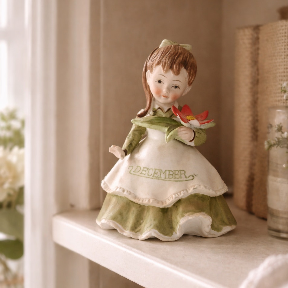 Vintage Lefton Month Girl Figurine – December | 1950s Birthday Collectible