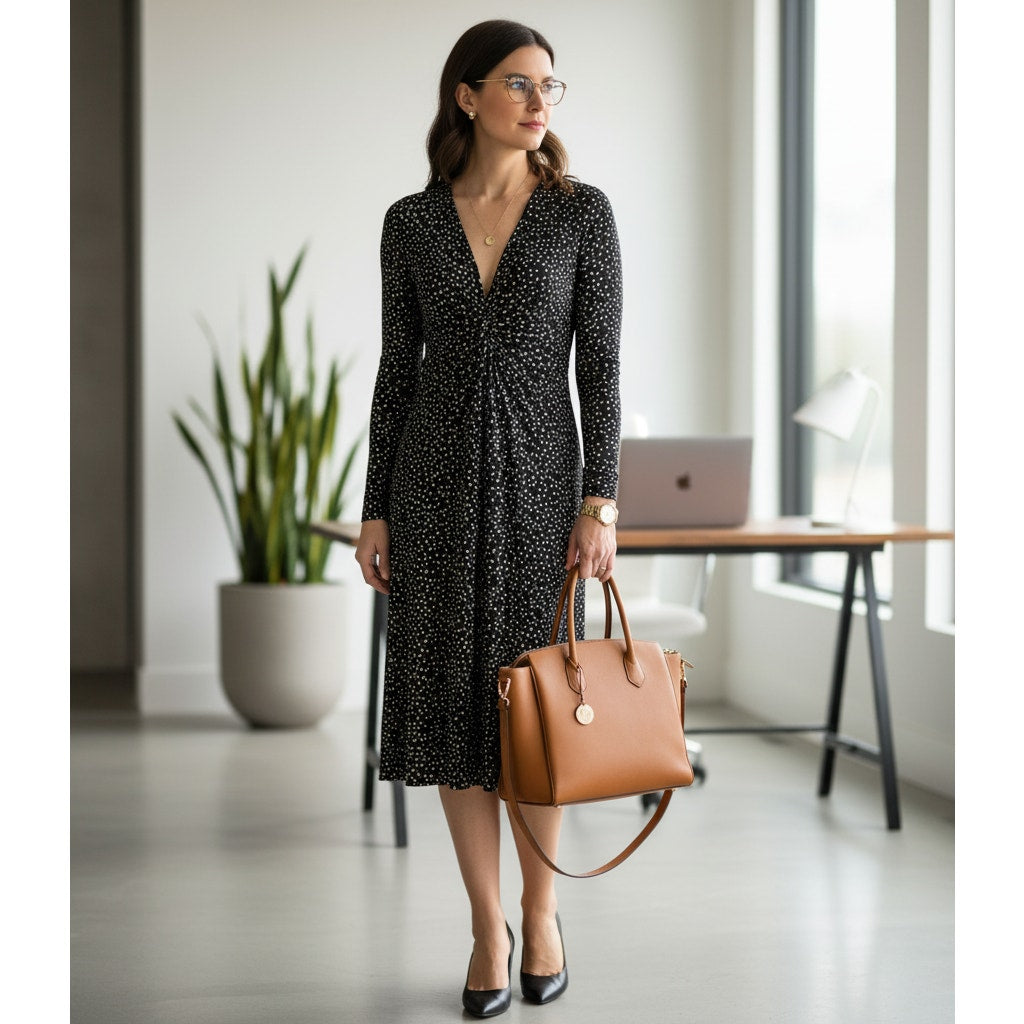 100% Silk Jersey Dress | Black & White Dot Print | Women's M