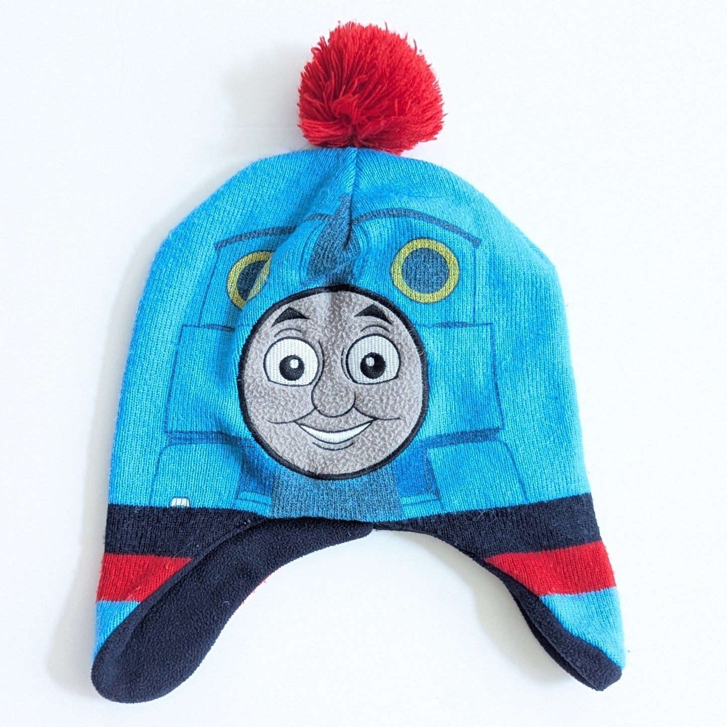 Thomas & Friends Toddler Beanie Hat | Blue Red Pom Pom Fleece Lined | Winter Snow Gear