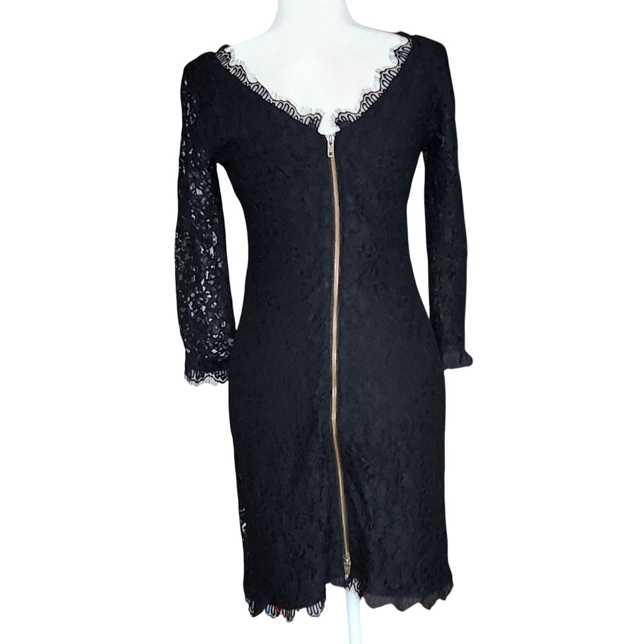 Zarita Black Lace 3/4 Sleeve Dress | Women's 6 | Made in USA