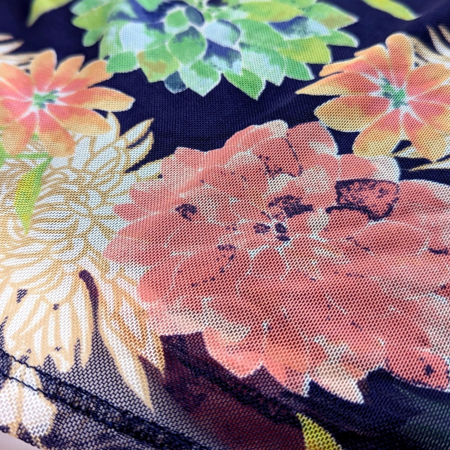 🌸 Cable & Gauge Off-Shoulder Mesh Floral Blue Blouse – Women's Size Medium