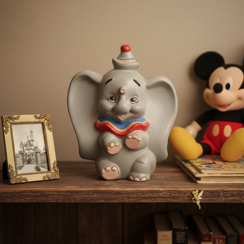 Vintage 1980s Walt Disney World Dumbo Figurine | Hand Painted Ceramic Collectible | 9" Disney Character Statue | Kids Home