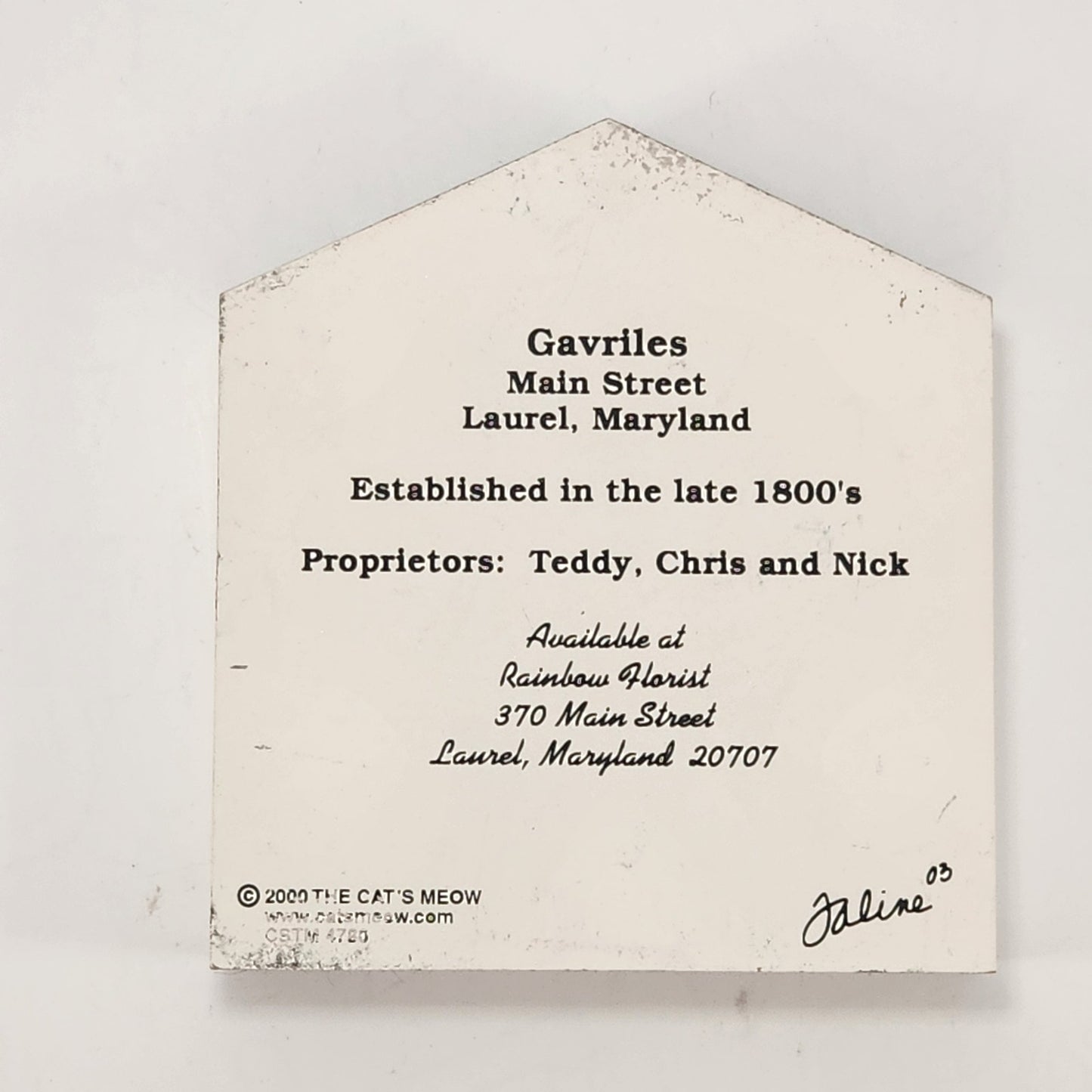 Gavrile’s Shelf Sitter — Laurel, Maryland Main Street Collection (2000, Faline ’03 Signed)