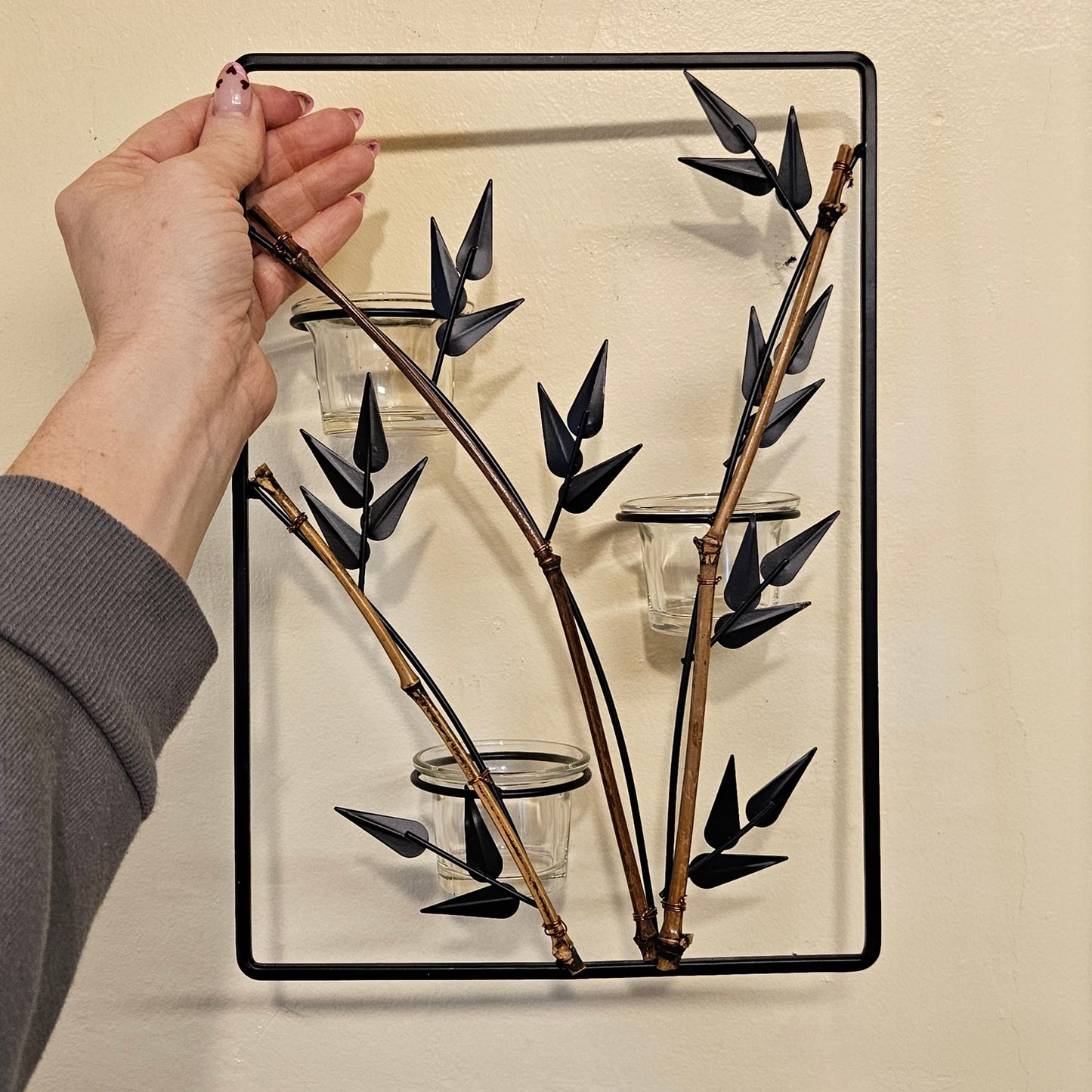 Vintage Bamboo & Metal Wall Candle Holder