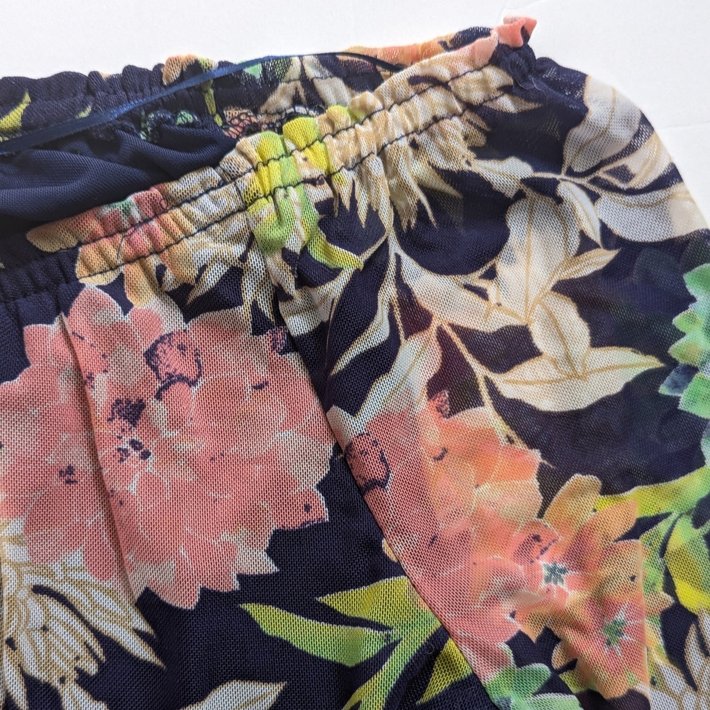 🌸 Cable & Gauge Off-Shoulder Mesh Floral Blue Blouse – Women's Size Medium