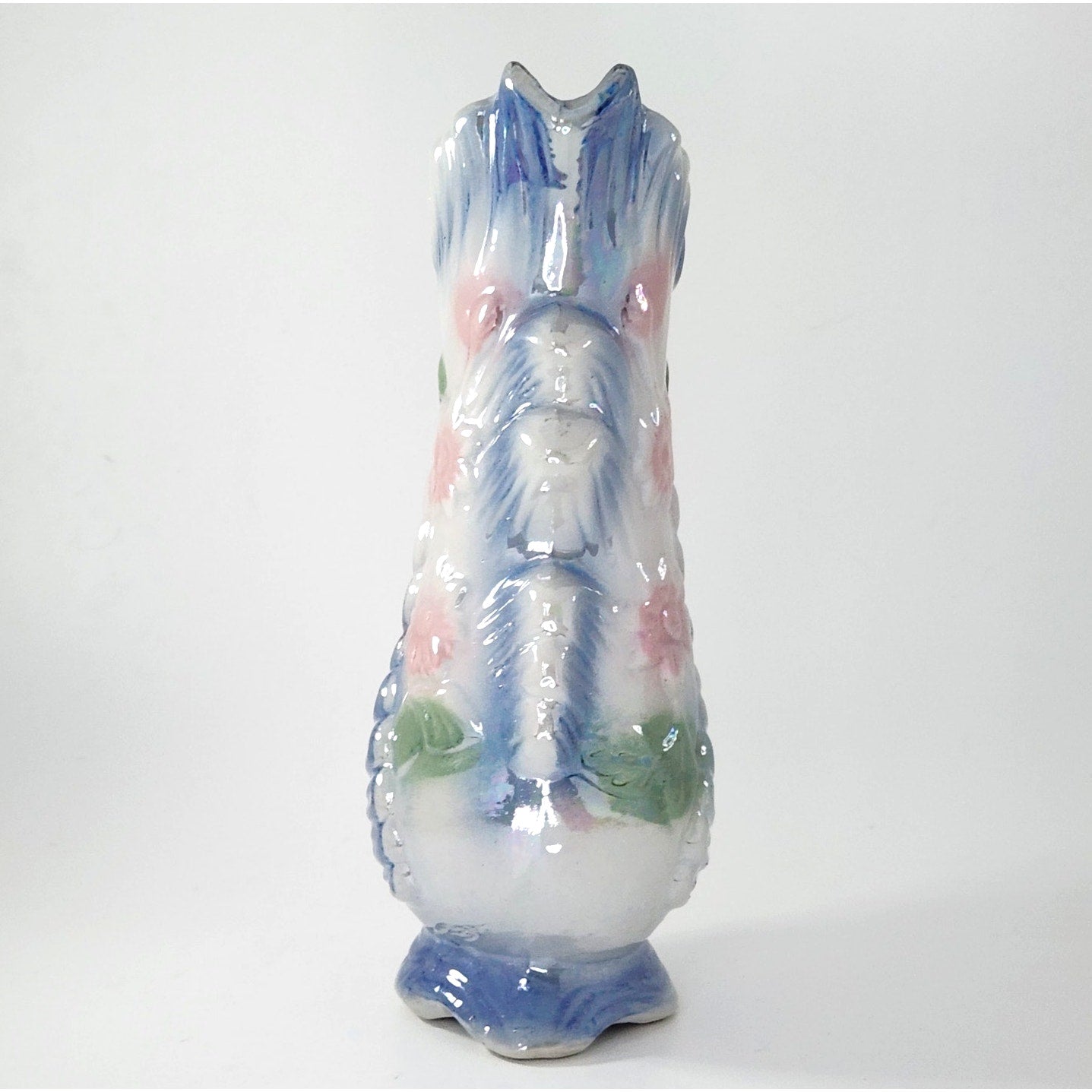 Vintage MCM Swan Vase – Iridescent Ceramic Swan Planter with Pastel Flowers
