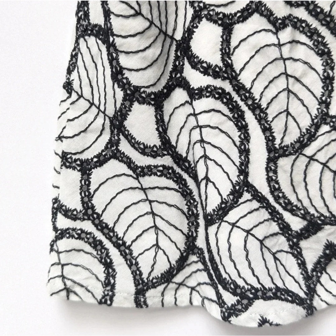 Janie and Jack Palm Leaf Cotton Eyelet Dress in Jet Ivory Black & White Size 2T