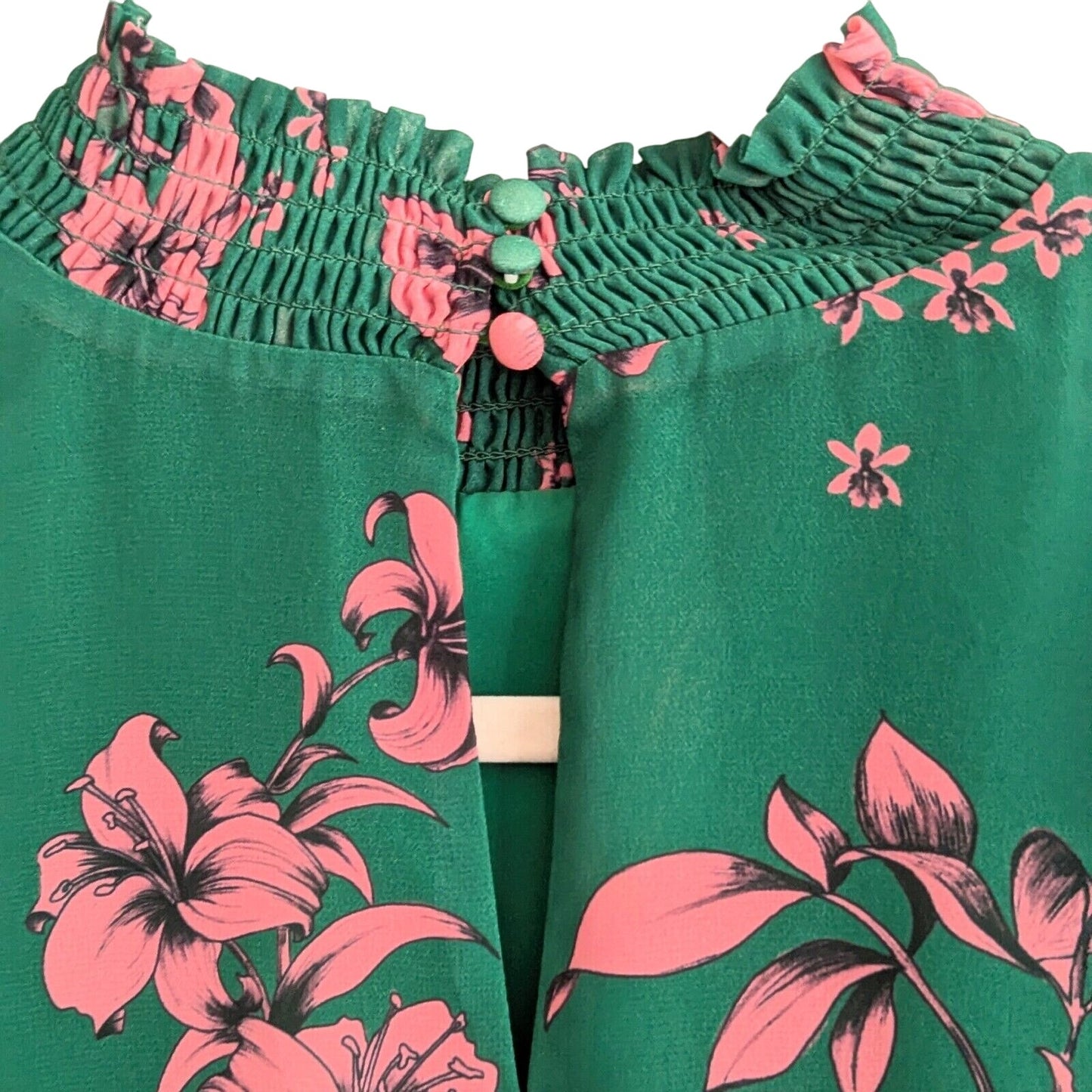 Sam Edelman Green Pink Floral High Neck Ruffle Dress Women's Size 2 Wedding Guest Party Travel