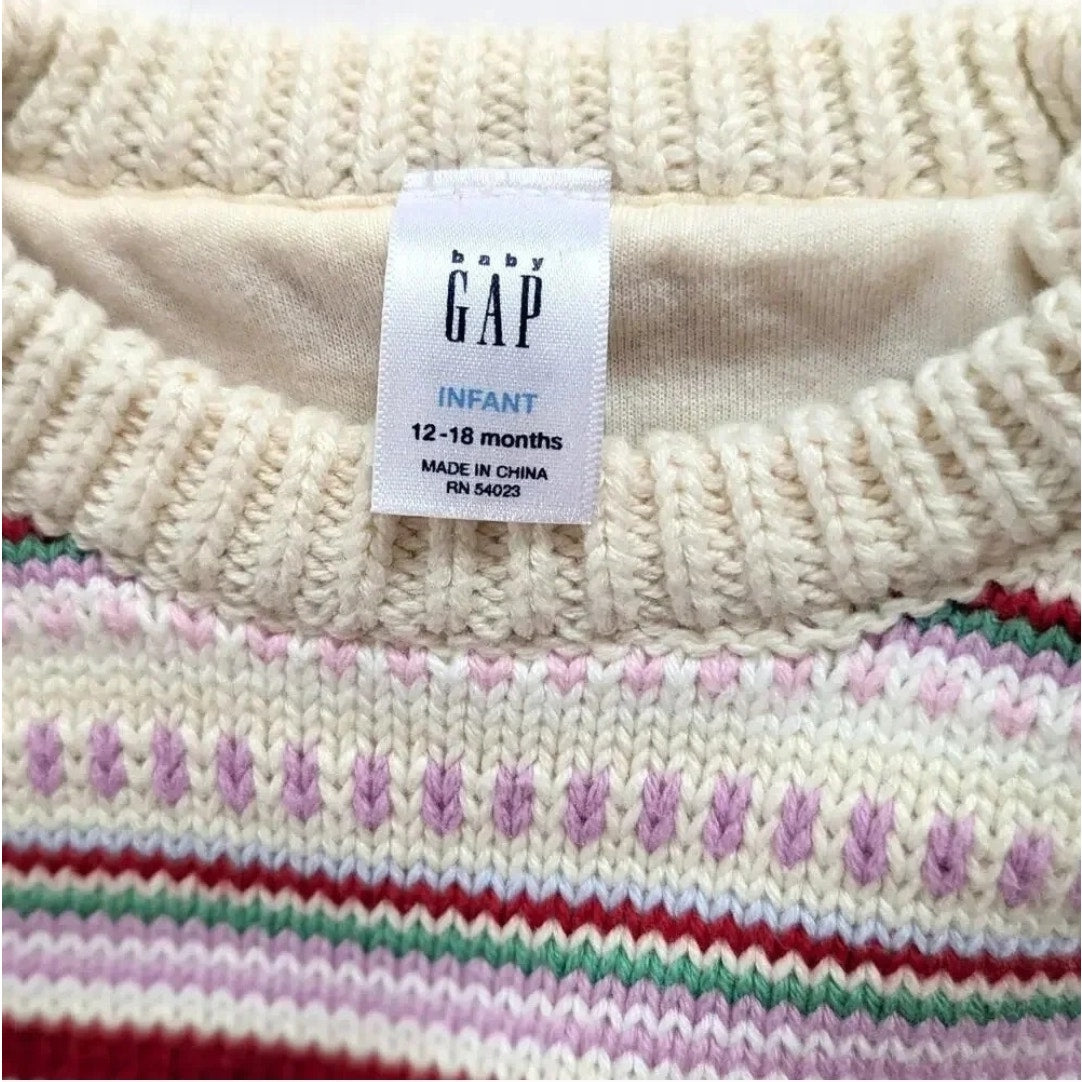 Fair Isle Heart Cotton Knit Sweater Dress – Size 12–18 Months