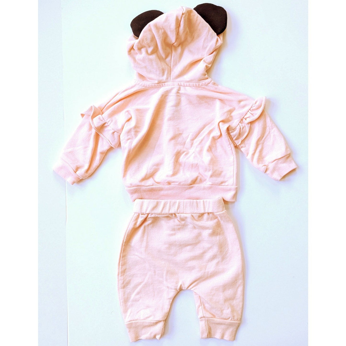 Disney Baby Minnie Mouse Hooded Ears Peach Sweatsuit Two Piece 3 mos