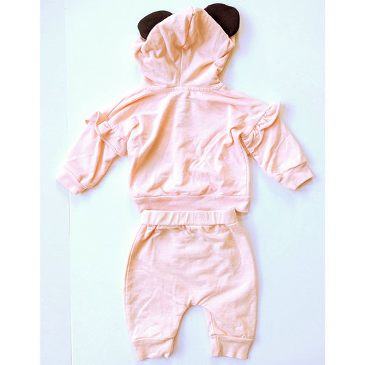Disney Baby Minnie Mouse Hooded Ears Peach Sweatsuit Two Piece 3 mos