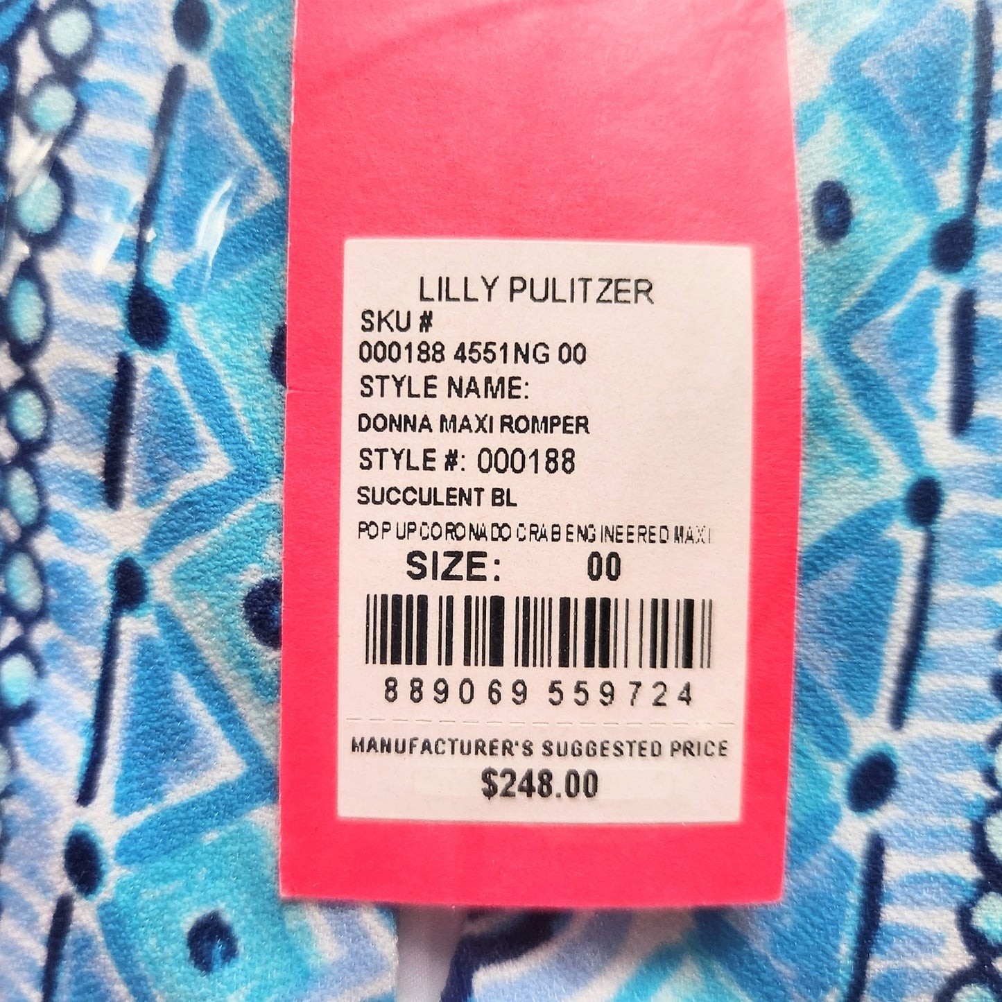 🌸 NWT Lilly Pulitzer Women's Donna Maxi Romper Succulent Blue Pop Up Coronado Crab Size 00