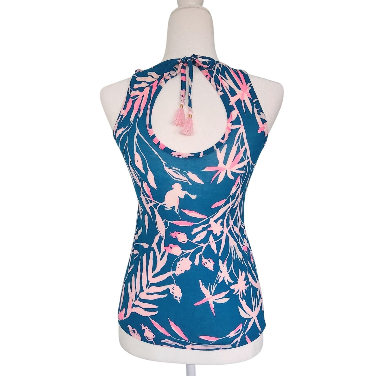 Lilly Pulitzer Women's Noemi Tank in Tidal Wave Size XXS Teal Pink Tassel Pima Cotton