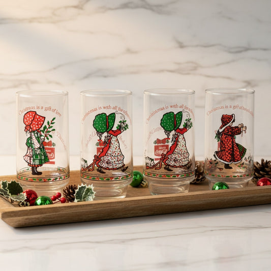 Vintage Holly Hobbie Coca-Cola Christmas Glasses – Limited Edition 1970s/1981 Tumblers | American Greetings Holiday Collectibles | Set of 4
