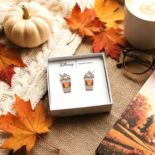 ✨ Disney x BaubleBar Pumpkin Spice Latte Earrings – Mickey Mouse Halloween Fall Jewelry – NIB