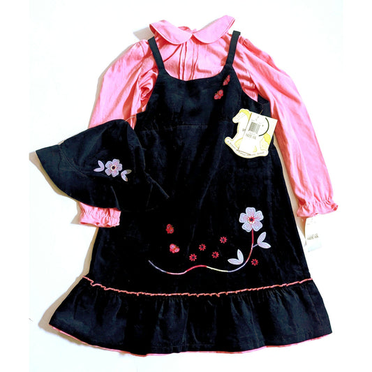 Little Bitty Navy Corduroy Jumper Dress, Pink Top, and Hat Set | Girls 6X NWT