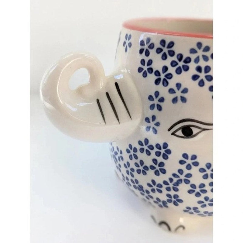 🐘 Yokohama Studio Japan Ceramic & Enamel Blue Floral Elephant Mug – Reproduction | Home