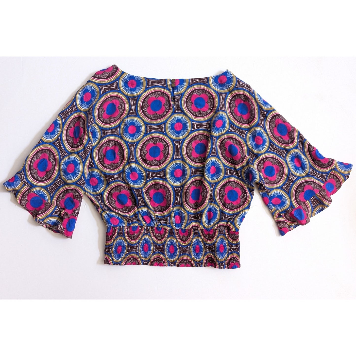 Anthropologie Maeve Miro Dolman Blouse – Retro Mod Silky Top Pink Blue | Women's Size XS