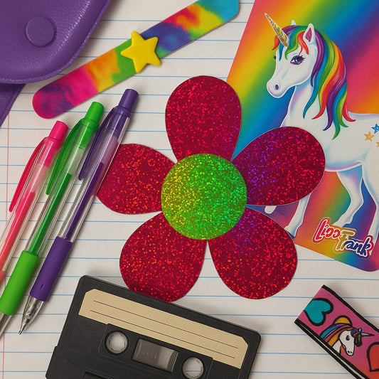 ✨ Vintage 1990s Holographic Flower Sticker – Large Pink & Green Daisy – KO™ Paper USA