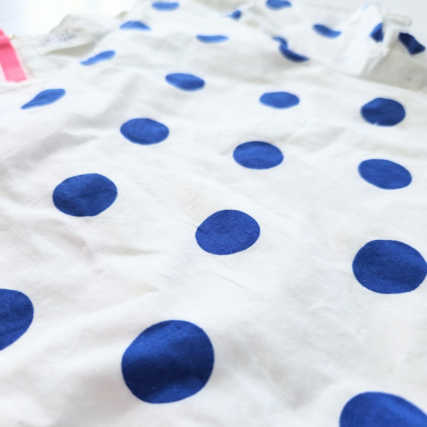 Mini Boden White w/ Bue Polka Dots Short Sleeved Dress Size 11-12 Y